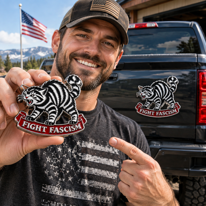 Fight Fascism Cat Car Emblem – Premium Enamel Badge for Car, Truck &Jeep