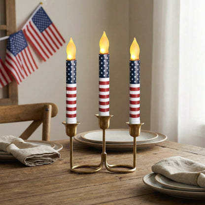 Patriotic LED Taper Candles with Timer-250th Anniversary Red White Blue , Independence Day Decoration