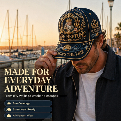 King Neptune Maritime Heritage Cap Luxury Gold Ocean Explorer Hat