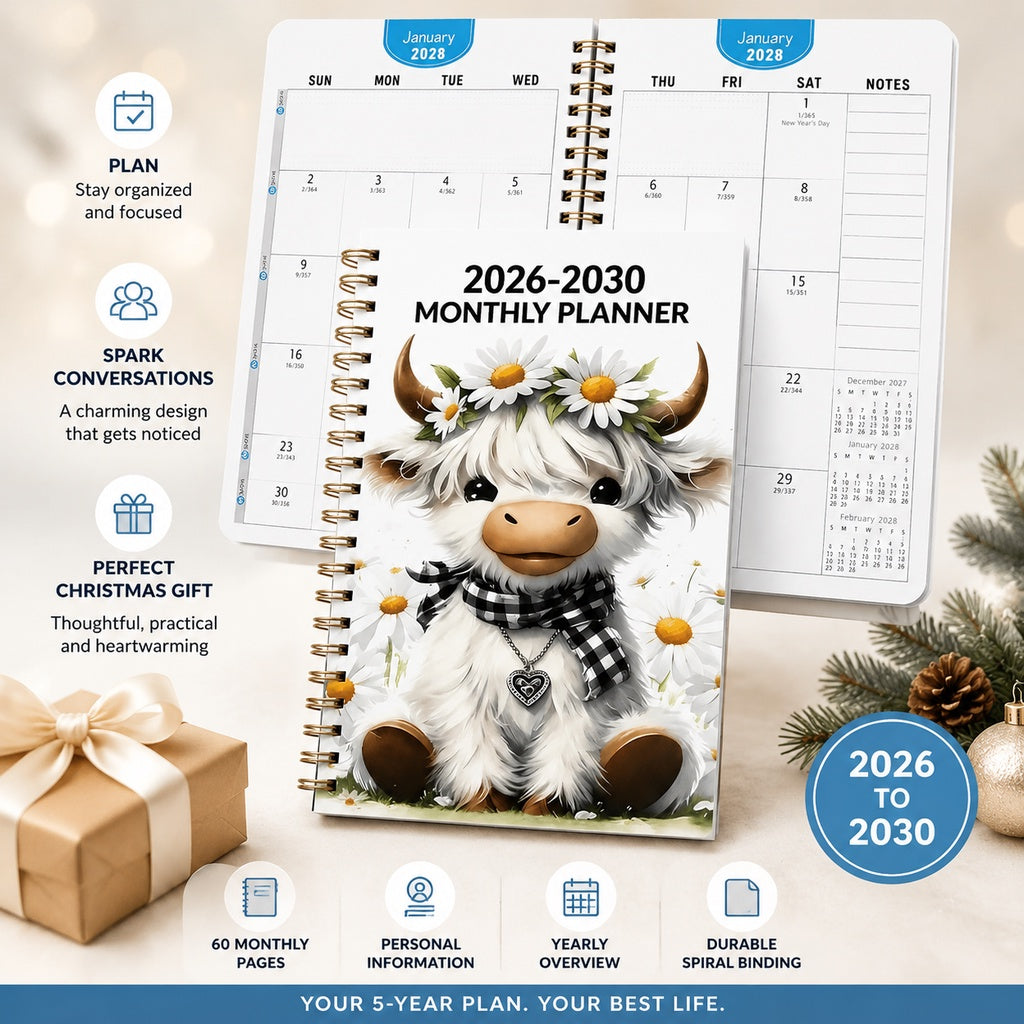 🐮 2026–2030 Highland Cow Monthly Planner 📚