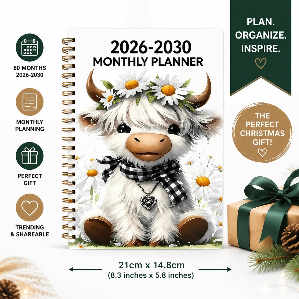 🐮 2026–2030 Highland Cow Monthly Planner 📚