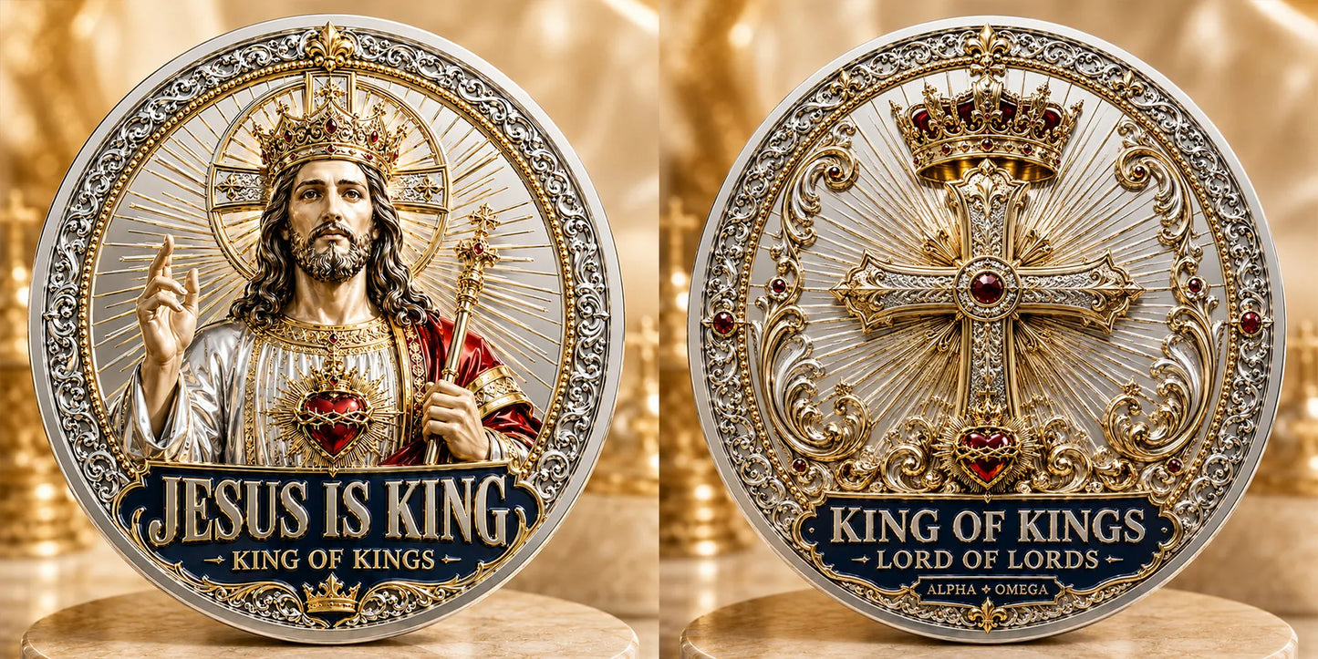 Sacred Heritage Commemorative Metal Coin Collection | 3D High-Relief Christian Faith Medals (Jesus Is King &amp; Madonna and Child)