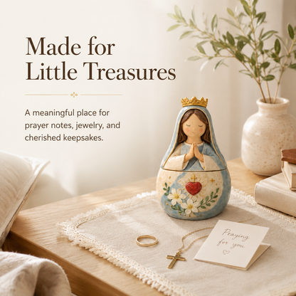 🌟 Divine Grace Collection: Hand-Painted Sacred Heart Jesus & Blessed Mary Keepsake Box