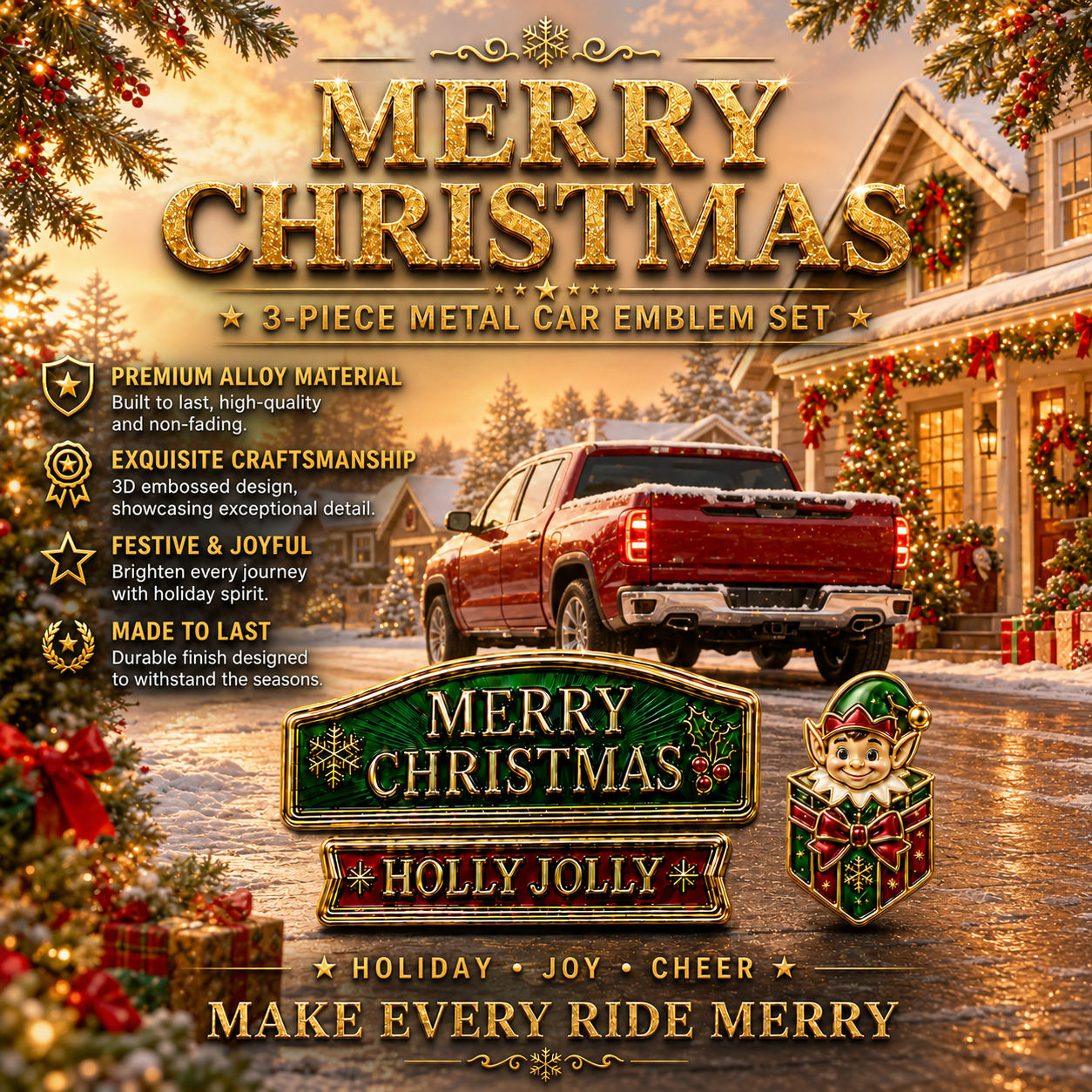 ⚡50K+ SOLD!🔥 3-Piece Christmas Car Emblem Metal Badge Set – Multiple Festive Character Styles Available