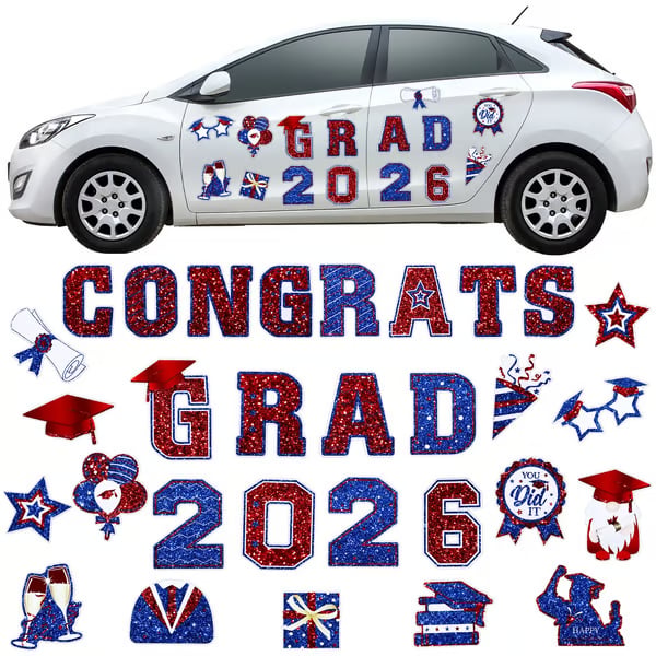 🎓 2026 Grad Car Magnets 🧲 – 30-Piece Set for Celebration Decor (Cars, Fridges & More)