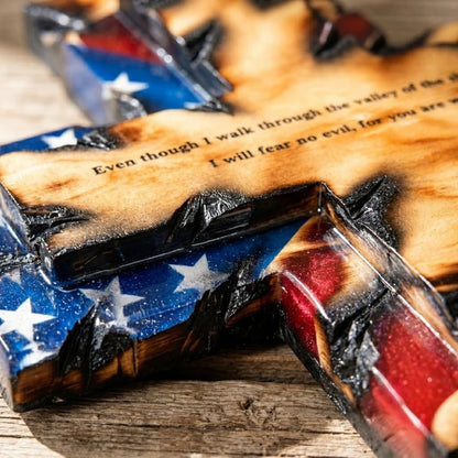 🌟🎉Patriotic American Tattered Flag Cross Wall Decor