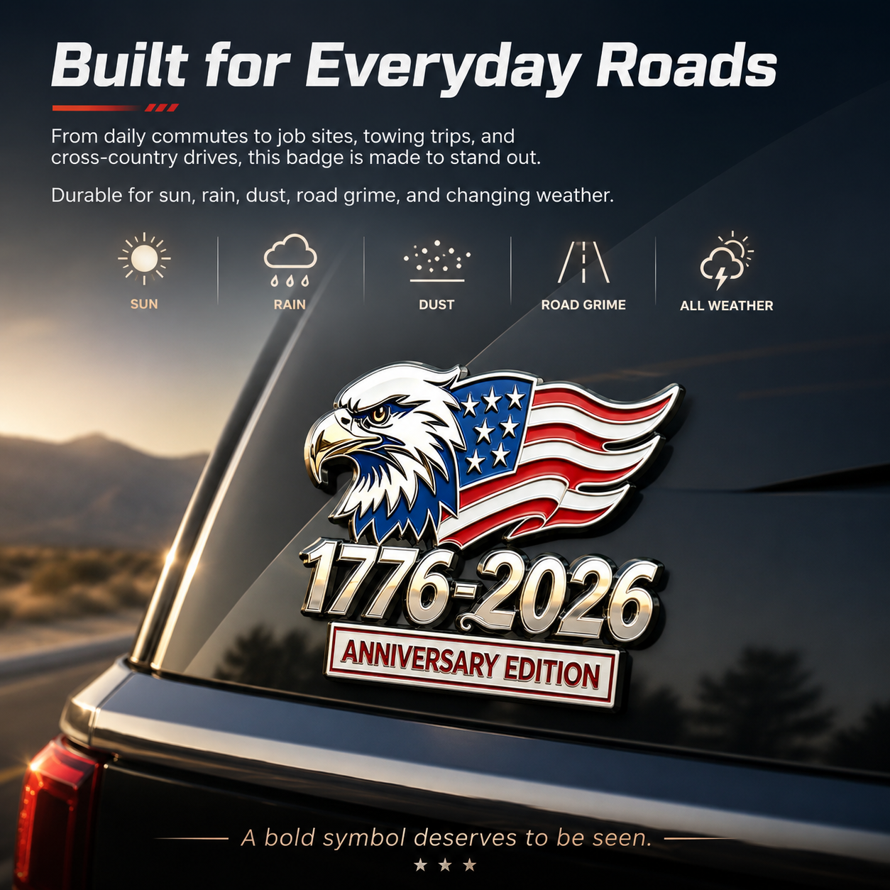 🦅1776–2026 American 250th Anniversary Eagle & Flag Metal Car Emblem