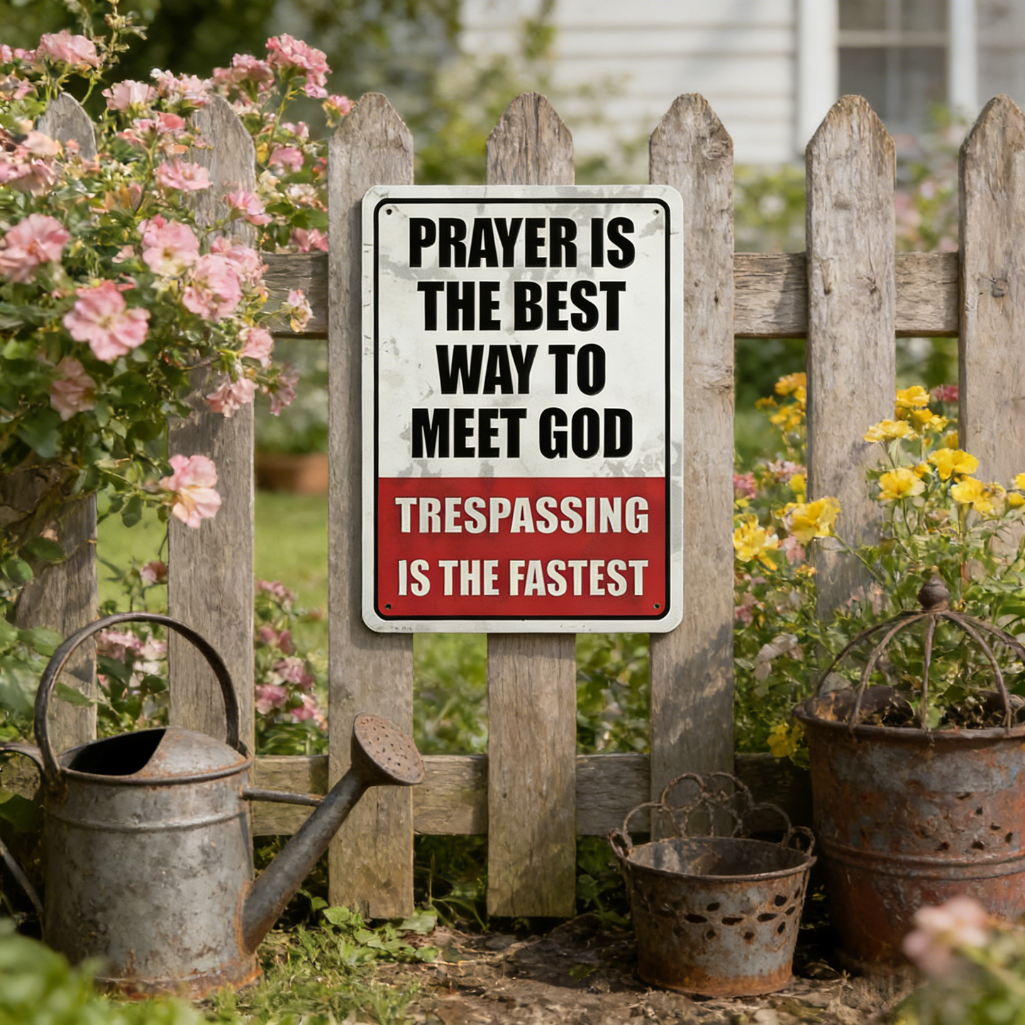 🏆Last Day Promo:49% OFF 🎖️Retro Iron "Prayer &amp; Trespassing" Wall Plaque