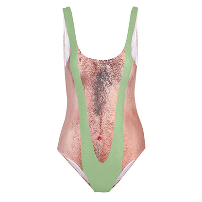 🤣 Funny Hippie Hairy Chest Swimsuit | High-Waisted Pool Party Gag Gift