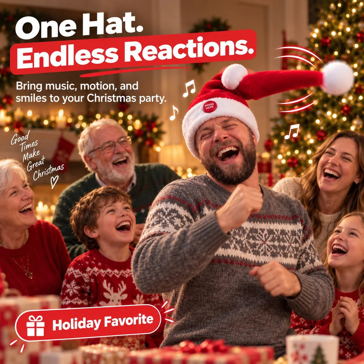 🎅 🤣 Singing & Dancing Santa Hat — Animated Christmas Party Hat(📦Buy 3 Free Shipping)