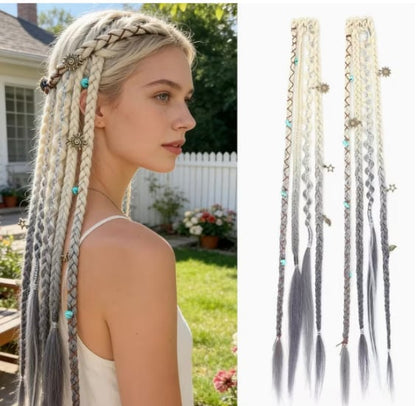 Boho Dreadlock Clip in Hair Extensions with Beads and Charms