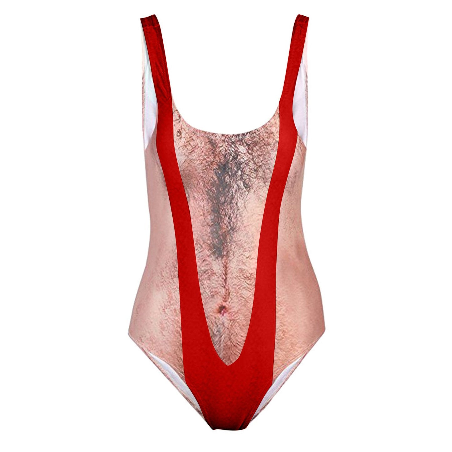 🤣 Funny Hippie Hairy Chest Swimsuit | High-Waisted Pool Party Gag Gift