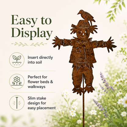 23'' Rustic Metal Scarecrow Garden Stake with Crow