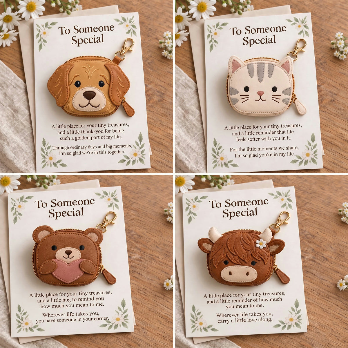 💖Little Treasures Animal Keychain Pouch & Message Card
