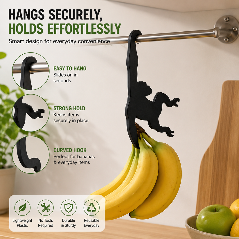 🐵🍌 Monkey Hanger Hooks – 3-Pack Space- Saving Utility Hooks