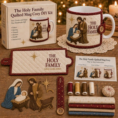 ⏳ Last Day 50% OFF – ✝️ Beginner-Friendly Christmas Faith Mug Cozy Sewing Kit | 6 Christian-Inspired Designs with Fabric Pieces, Batting, Appliqué, Thread, Buttons, Needle & Step-by-Step Guide Included 💕