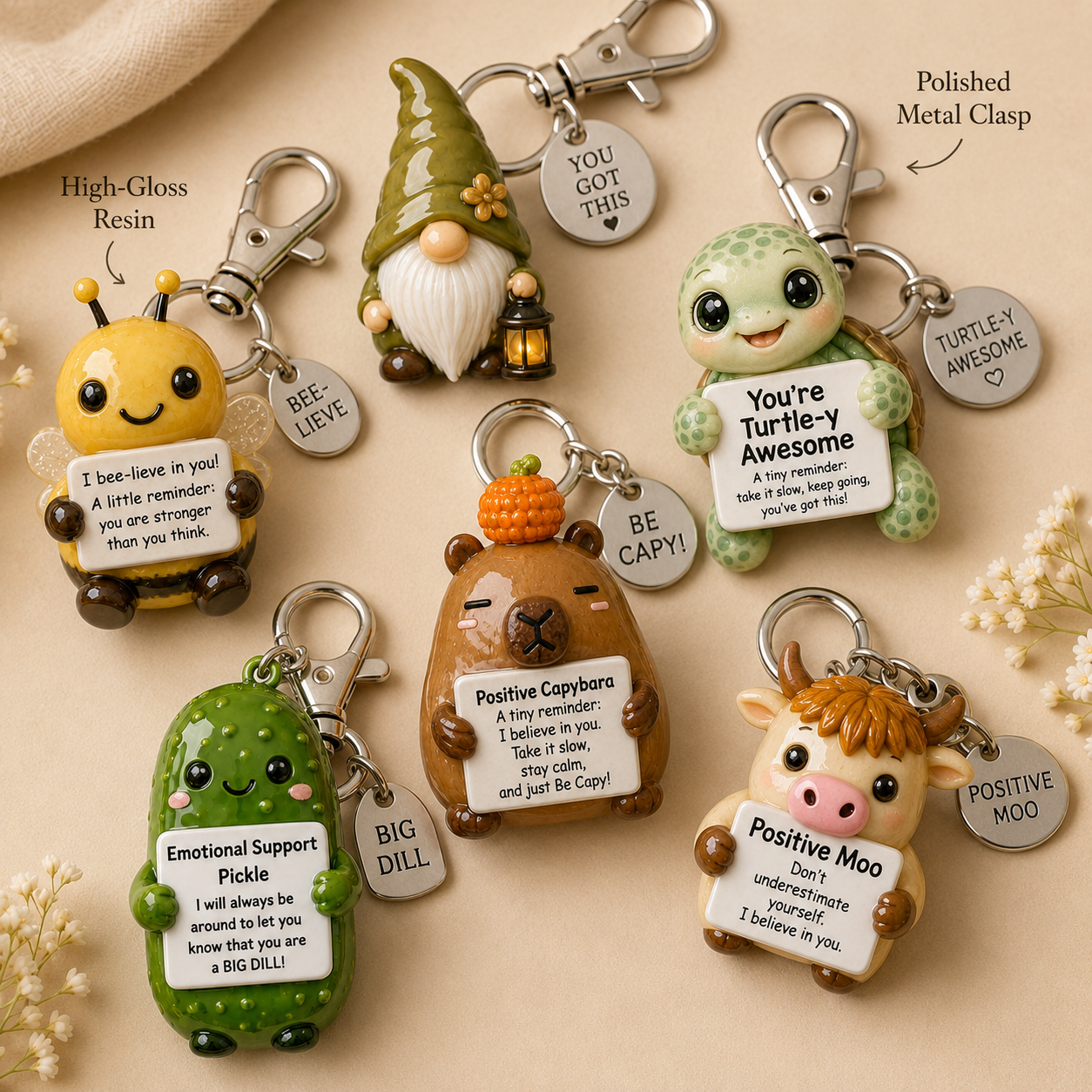 💖 Emotional Support Keychain Collection – A Tiny Reminder You’re Doing Better Than You Think