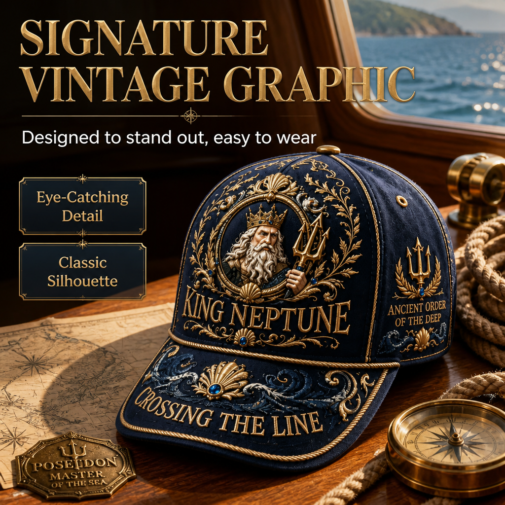 King Neptune Maritime Heritage Cap Luxury Gold Ocean Explorer Hat