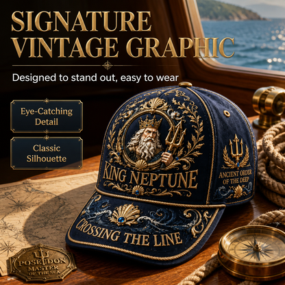 King Neptune Maritime Heritage Cap Luxury Gold Ocean Explorer Hat
