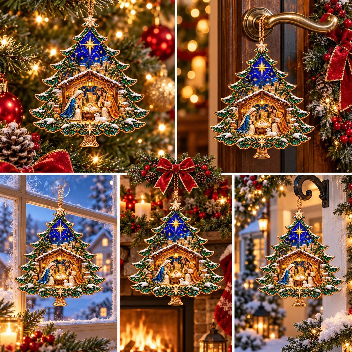 🎄✝️2026 Nativity Christmas Tree Ornament – ✨Stained Glass Holy Family Keepsake, Meaningful Faith Gift & Holiday Décor
