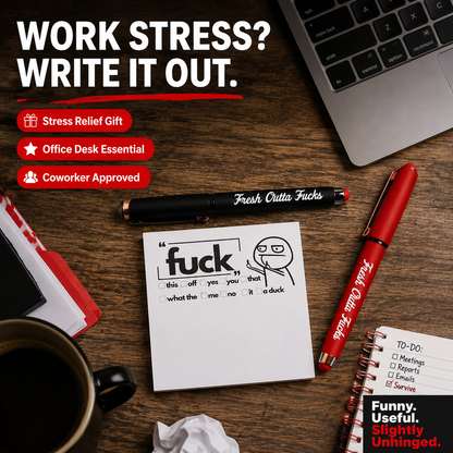 💥Last Day Promotion 49%OFF💝 The "Mental Breakdown" Office Survival Kit | Funny Sarcastic Sticky Notes &amp; "Fresh Outta Fucks" Pen Set