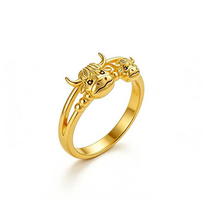 🔥LAST DAY 49% OFF - 💕 ✨ Handcrafted Highland Cow 925 Sterling Silver Adjustable Ring