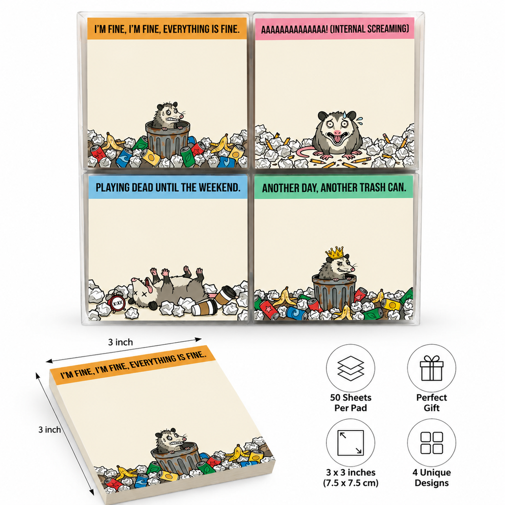 The "Relatable Opossum" Sticky Note Set (4-Pack) 🐾🗑️ | Funny Office Desk Accessories & Coworker Gag Gift