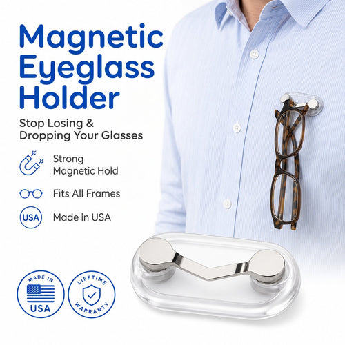 🧲 Magnetic Eyeglass Holder Clip, Universal Glasses Hanger for Readers, Blue Light Glasses & Sunglasses, No More Lost Eyewear