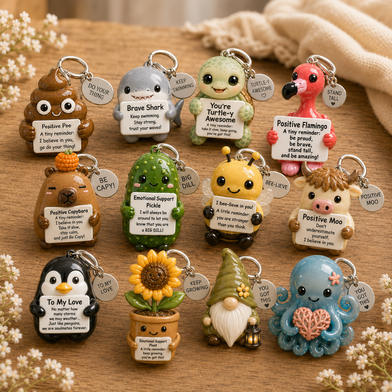 💖 Emotional Support Keychain Collection – A Tiny Reminder You’re Doing Better Than You Think