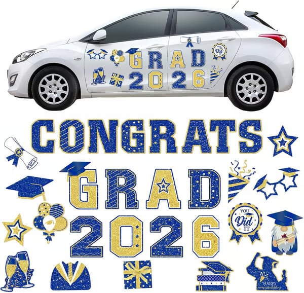 🎓 2026 Grad Car Magnets 🧲 – 30-Piece Set for Celebration Decor (Cars, Fridges & More)