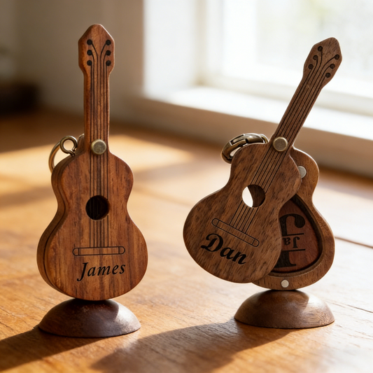 Personalized Wood Guitar Shape Picks Box,Custom Guitar Pick Case