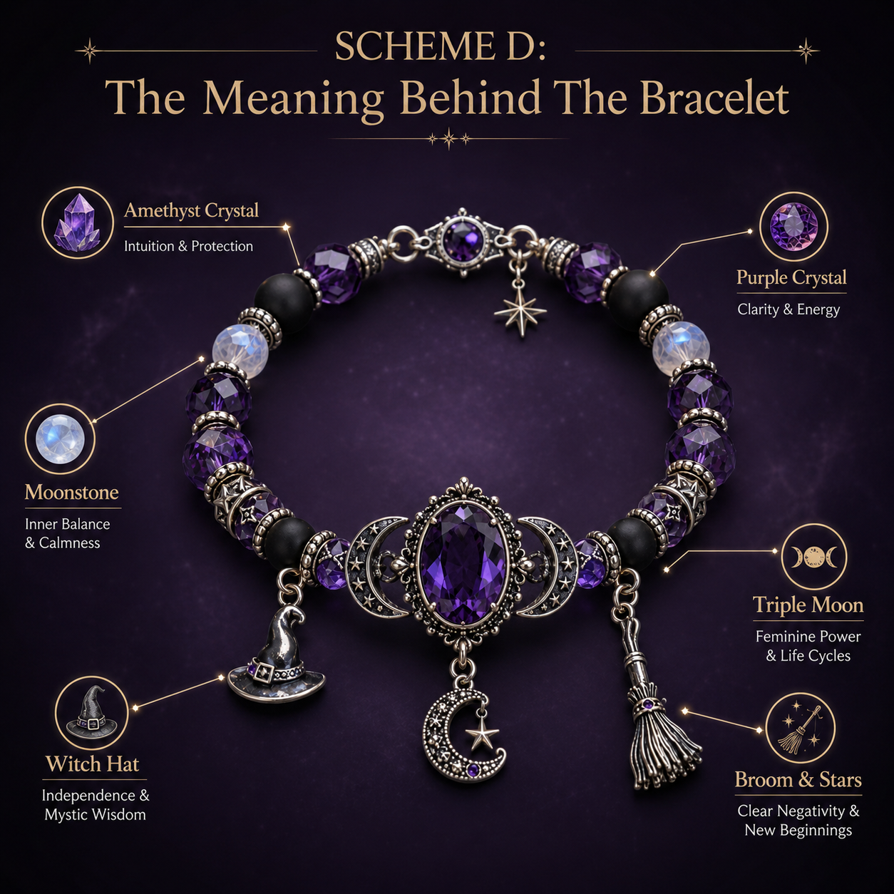 🔮 Witch’s Crystal Moon Charm Bracelet🔥🔥