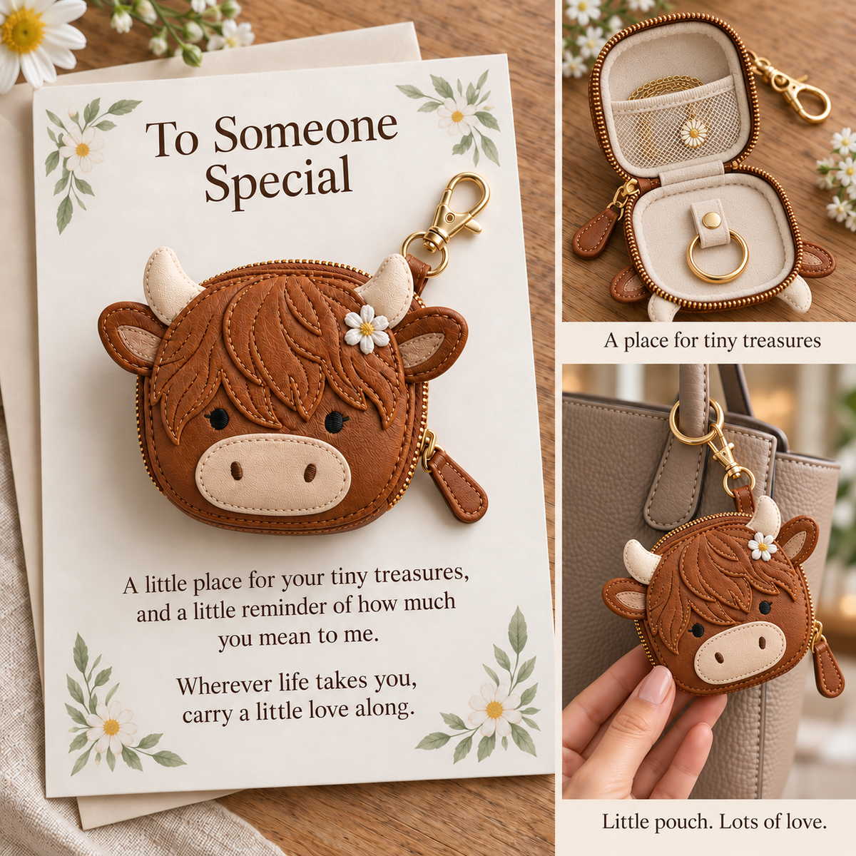 💖Little Treasures Animal Keychain Pouch & Message Card
