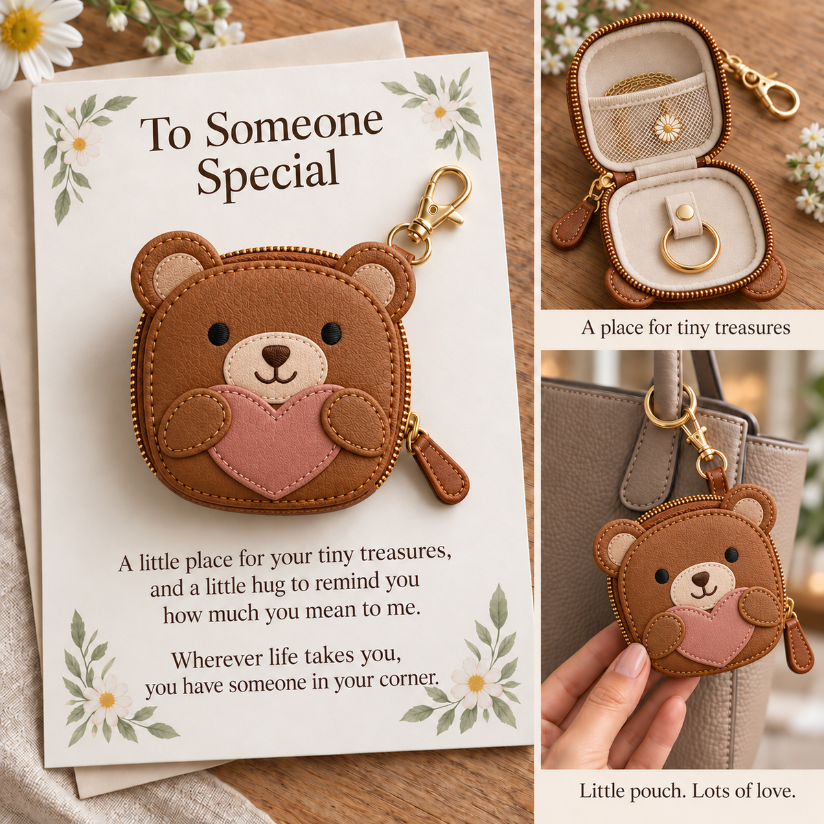 💖Little Treasures Animal Keychain Pouch & Message Card