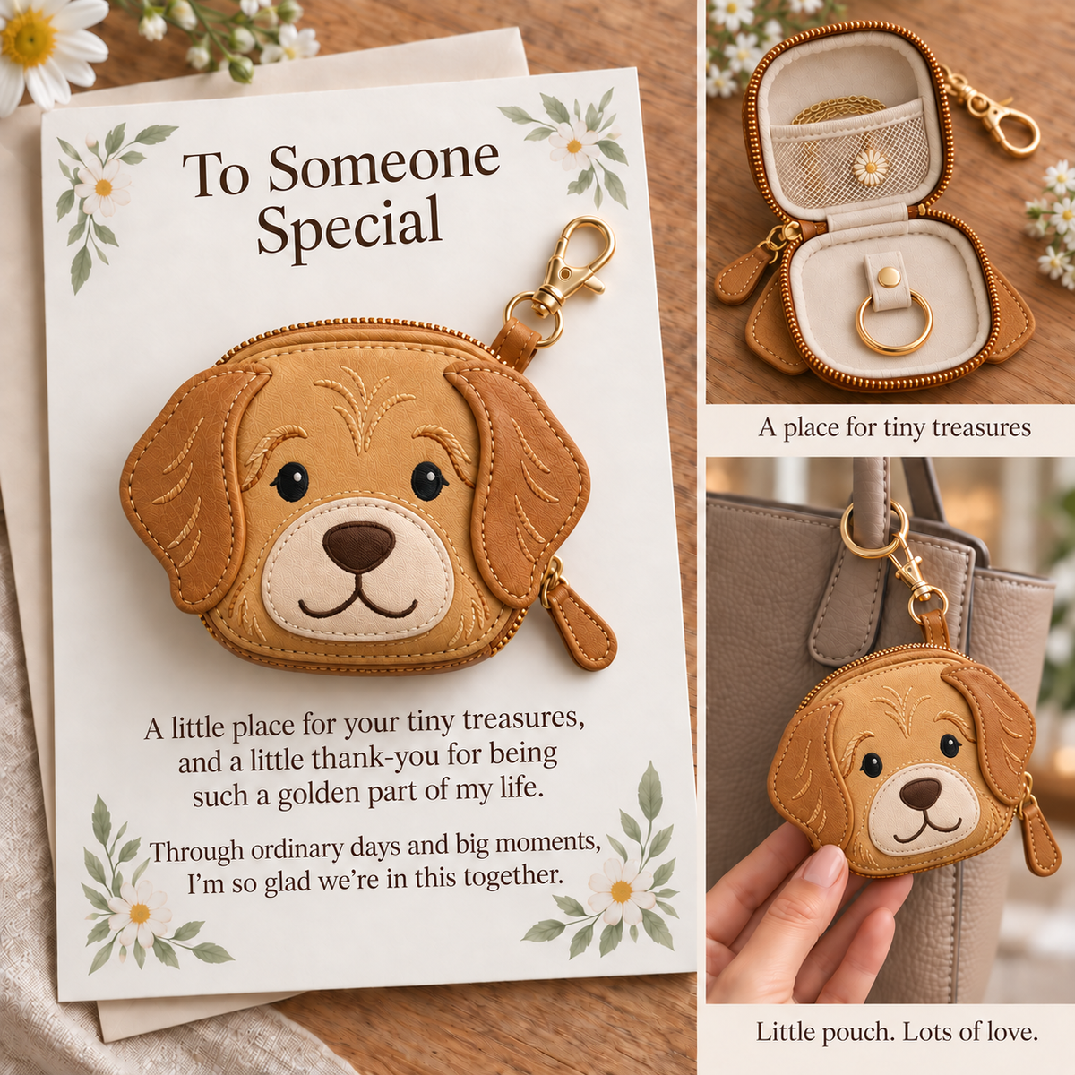 💖Little Treasures Animal Keychain Pouch & Message Card