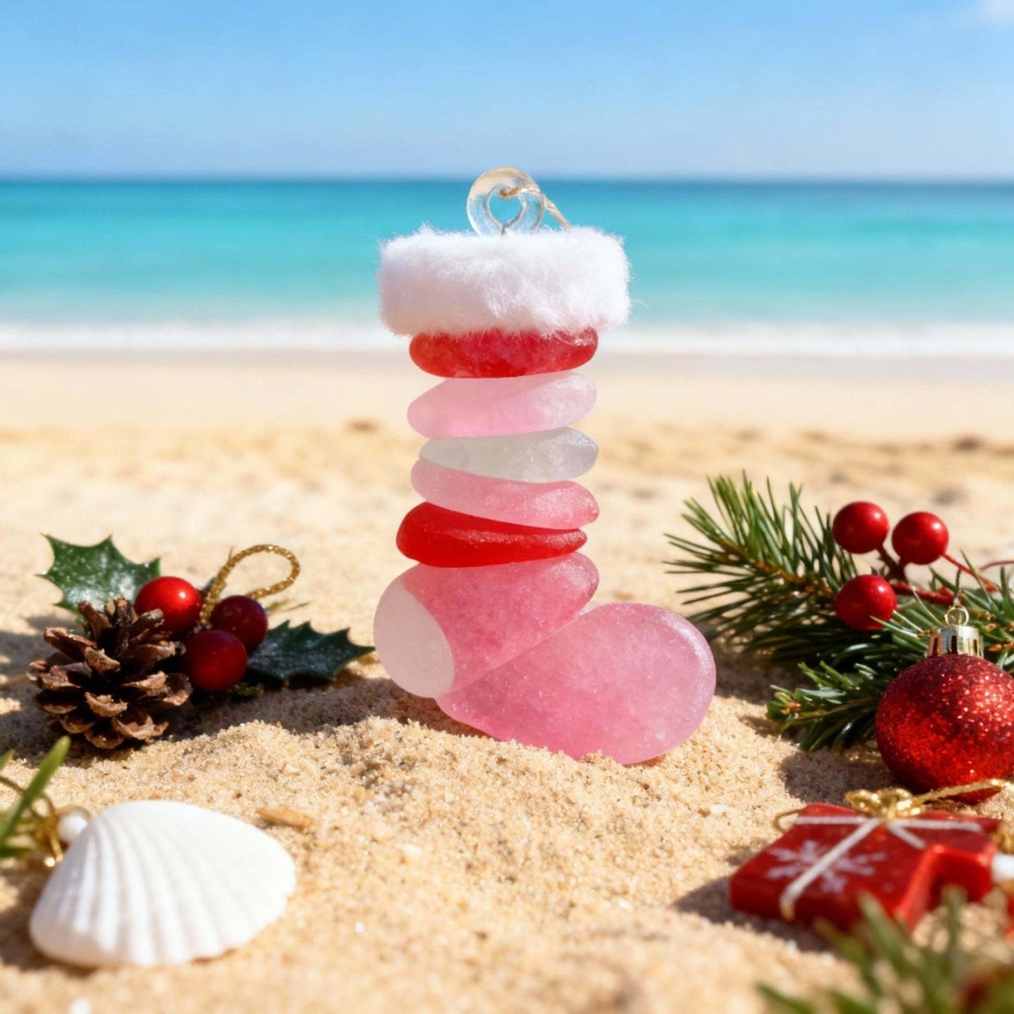 🌊Handmade Sea Glass Christmas Ornament