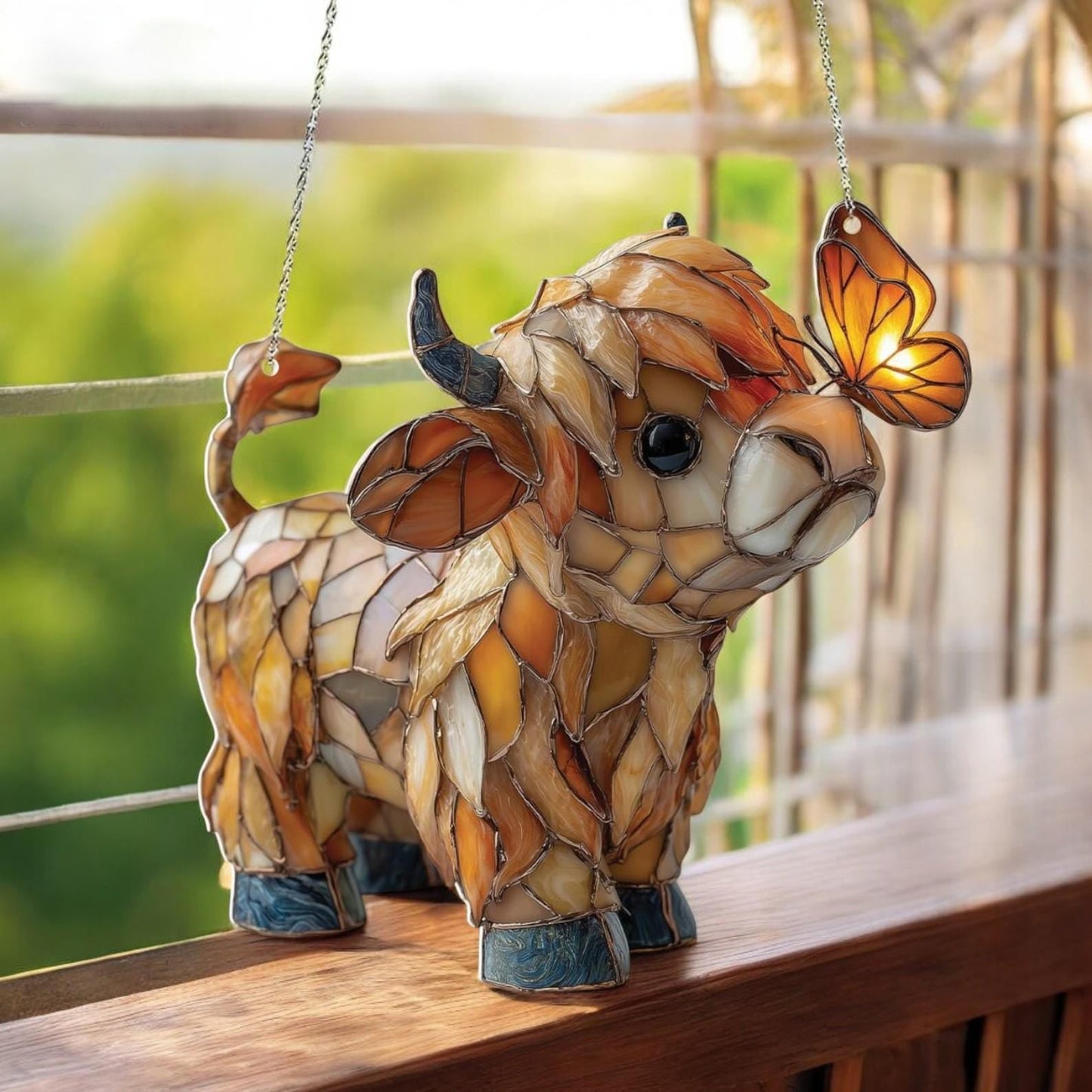 Highland Cow Butterfly Suncatcher| Stained Glass StyleWindow Hanging