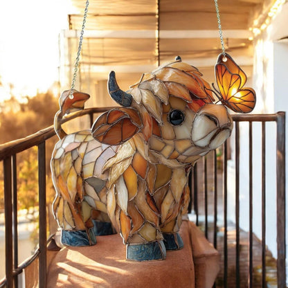 Highland Cow Butterfly Suncatcher| Stained Glass StyleWindow Hanging