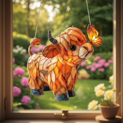 Highland Cow Butterfly Suncatcher| Stained Glass StyleWindow Hanging