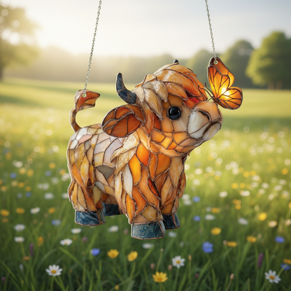 Highland Cow Butterfly Suncatcher| Stained Glass StyleWindow Hanging