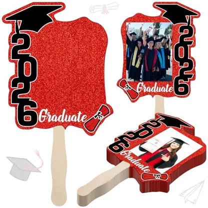 24 Pack Class of 2026 Graduation Fans with Handle | Double Sided DIY Grad Photo Props