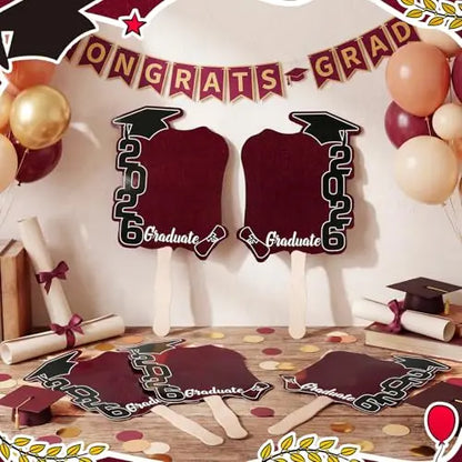 24 Pack Class of 2026 Graduation Fans with Handle | Double Sided DIY Grad Photo Props