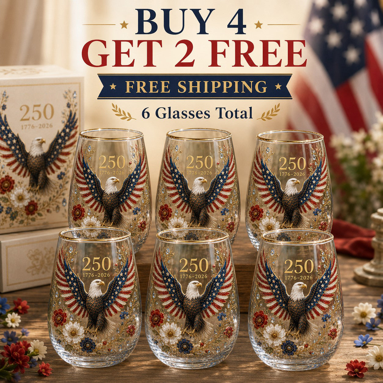🦅250th Eagle Glass Tumbler