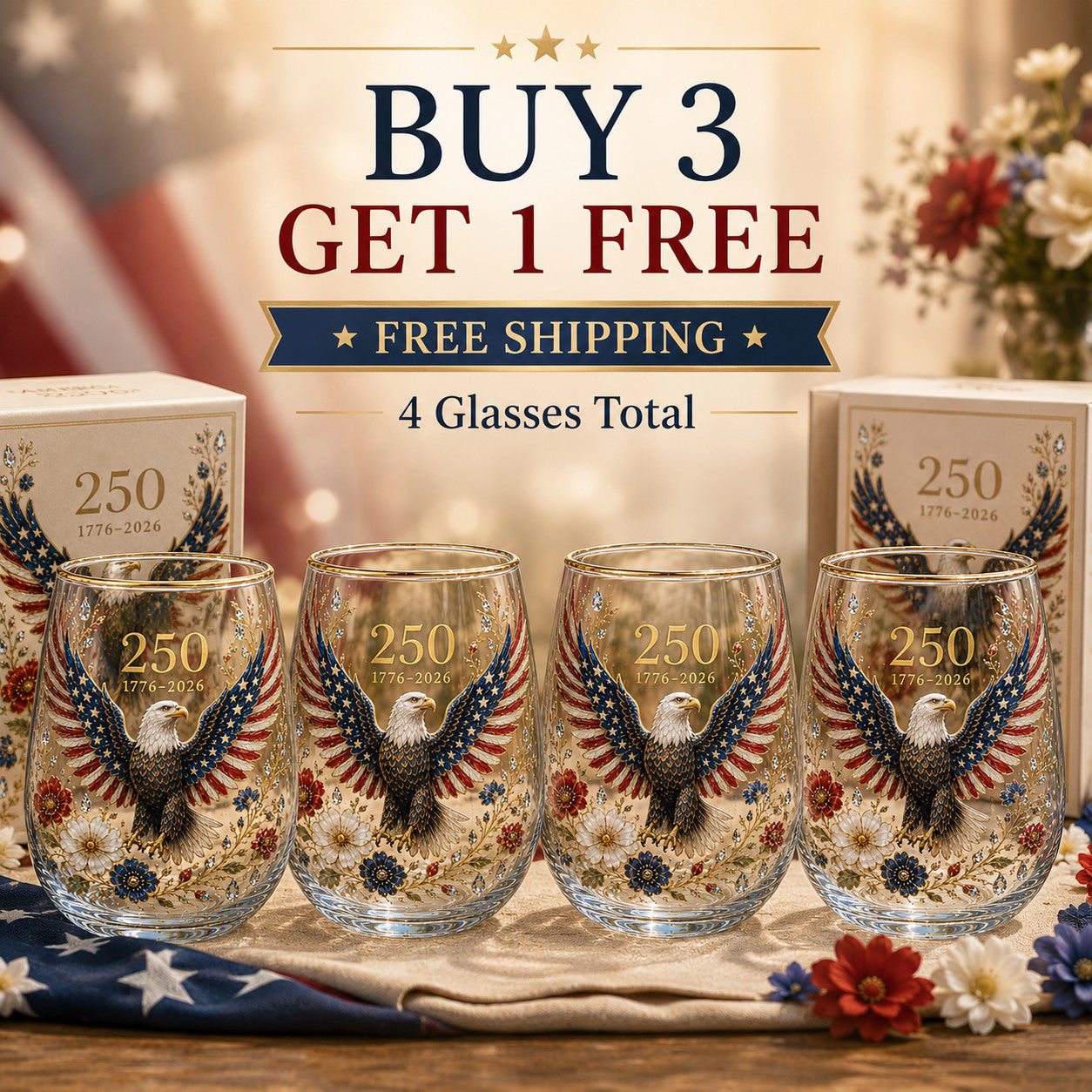 🦅250th Eagle Glass Tumbler