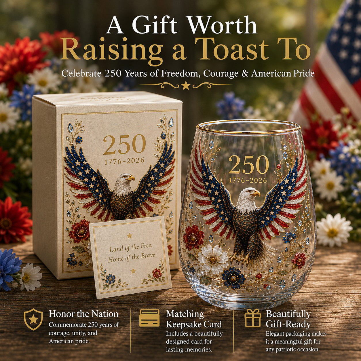 🦅250th Eagle Glass Tumbler