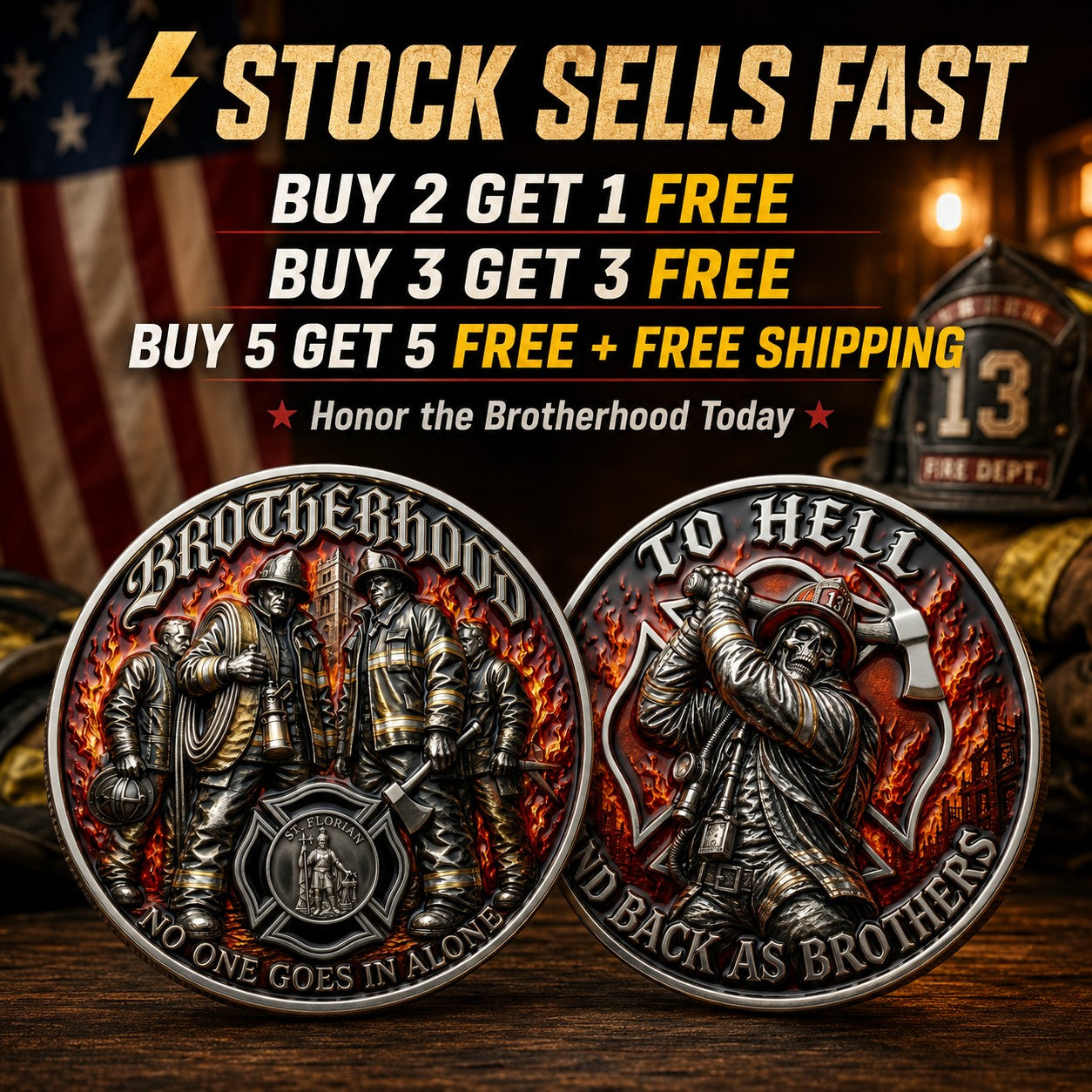 🏆Last Day Promo: 49% OFF Brotherhood Firefighter Challenge Coin