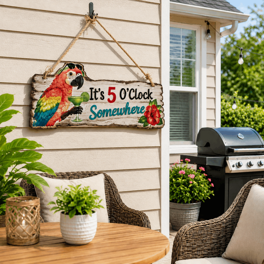 💥LAST DAY65% OFF-It's 5 O'Clock Somewhere Parrot wall art – Tropical Patio Wall Deco