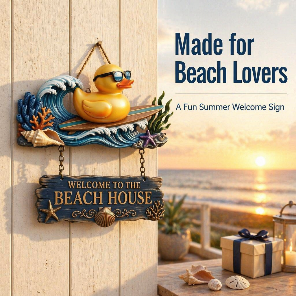Surfin' Duck 3D Welcome Sign | Funny Beach House & Pool Decor 🏄‍♂️🦆
