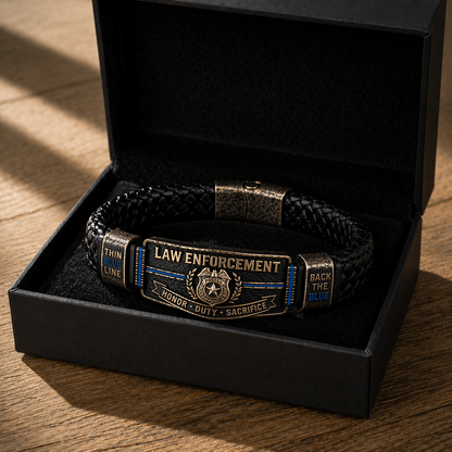 👮 Police Officer Tribute Leather Bracelet – Honor • Duty • Sacrifice