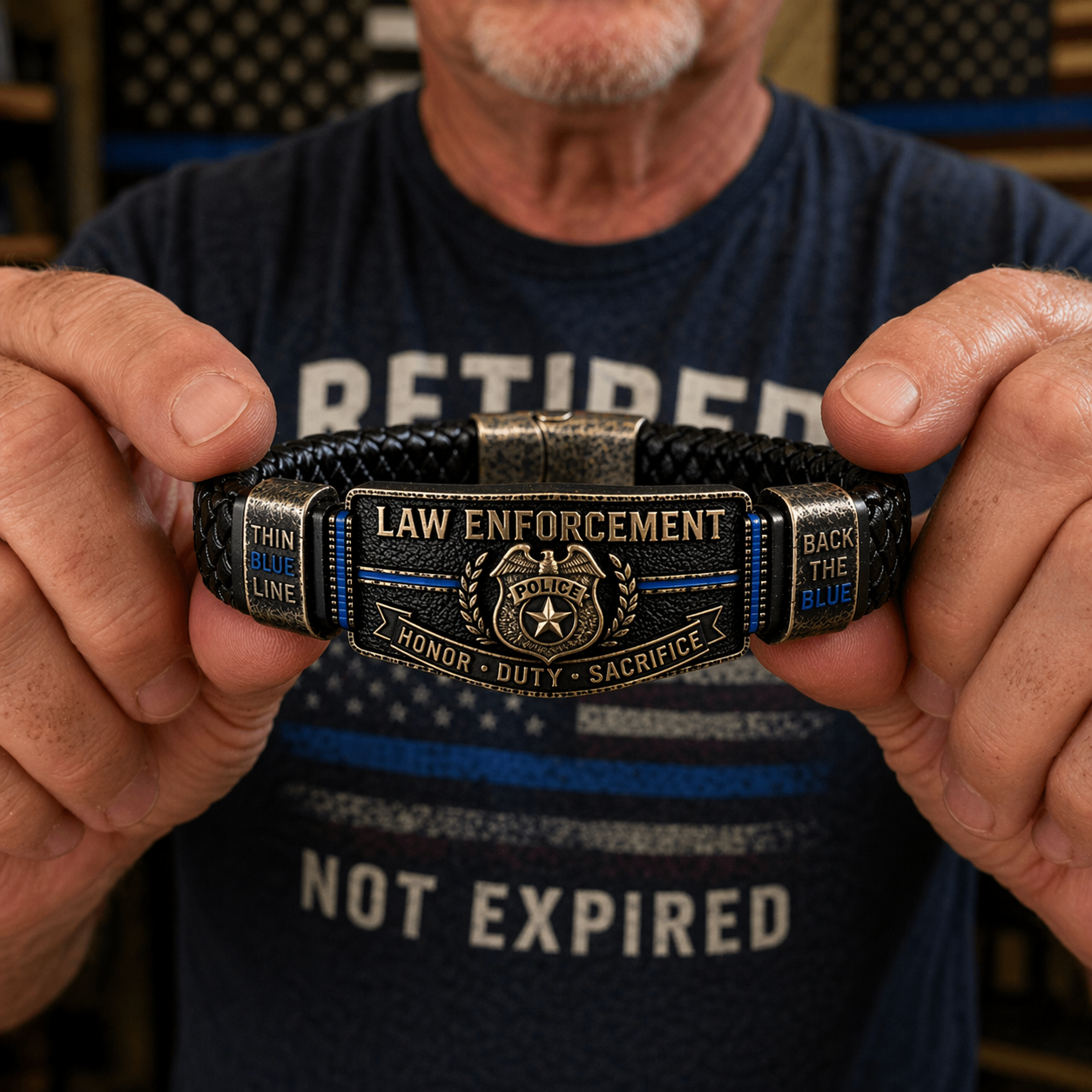 👮 Police Officer Tribute Leather Bracelet – Honor • Duty • Sacrifice